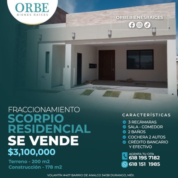 🏡 Casa en Fraccionamiento Scorpio Residencial